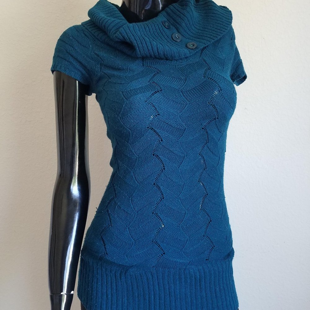 Green Blue Cowl Neck Sweater Shirt
